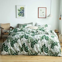 Green Botanical Duvet Cover Queen 100% Cotton Tropical Plant Duvet Cover Set 3 P - £69.53 GBP