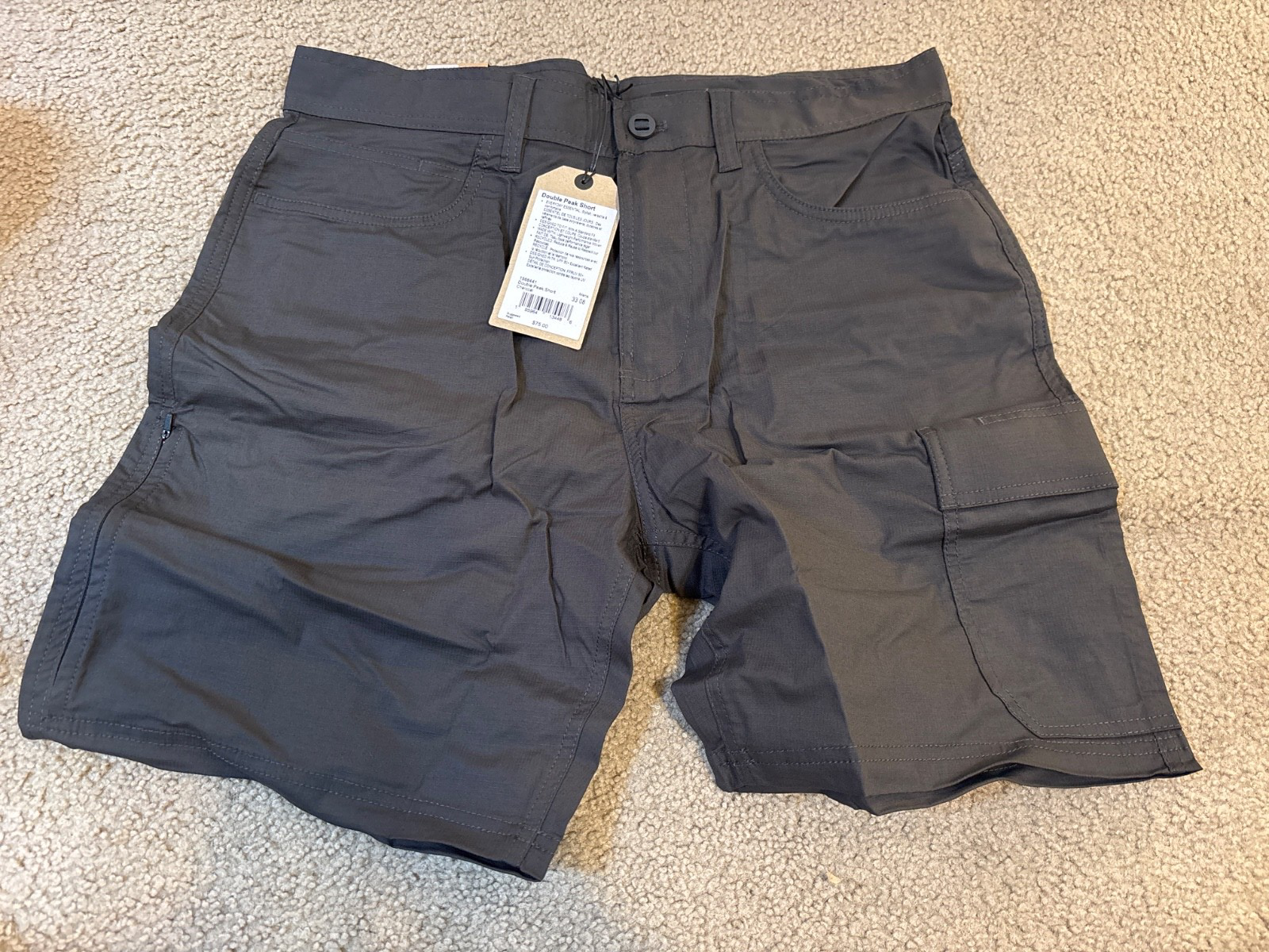 NEW Prana Double Peak Shorts Men&#39;s Size 38 x 10 Charcoal Cargo Pockets S... - $34.68