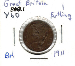 Great Britain 1 Farthing, 1911, Bronze, KM60 - $6.00