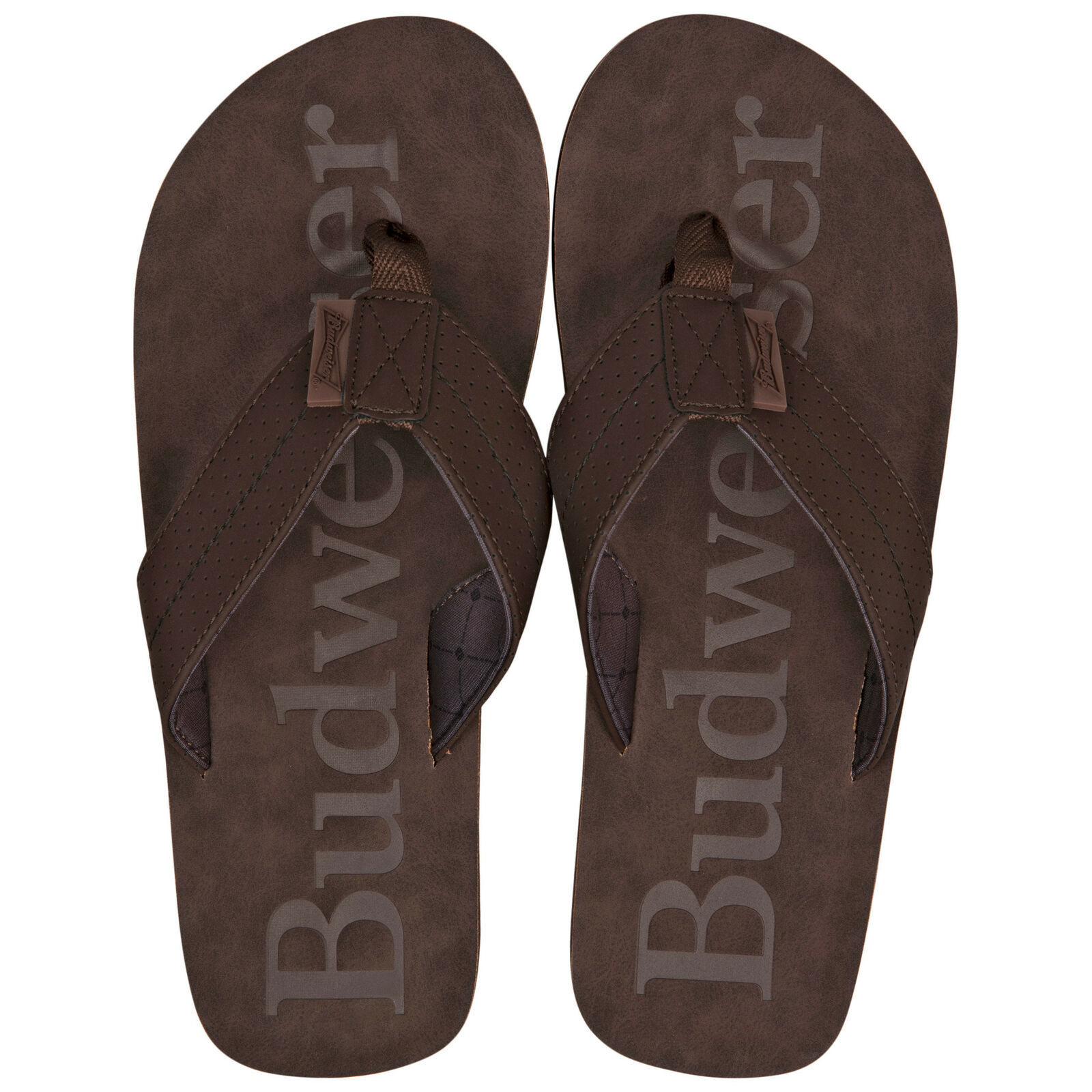 Primary image for Budweiser Printed Brown Distressed Flip Flop Sandals Brown