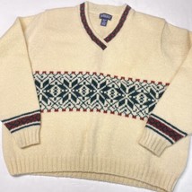 Vintage Lands End Fair Isle Wool Sweater Womens XLarge Snowflake Multico... - $19.19