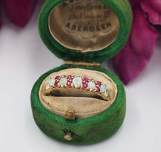 2.10Ct Round Cut Fire Opal &amp; Red Ruby Vintage Wedding Ring 14k Yellow Gold Over - £65.54 GBP