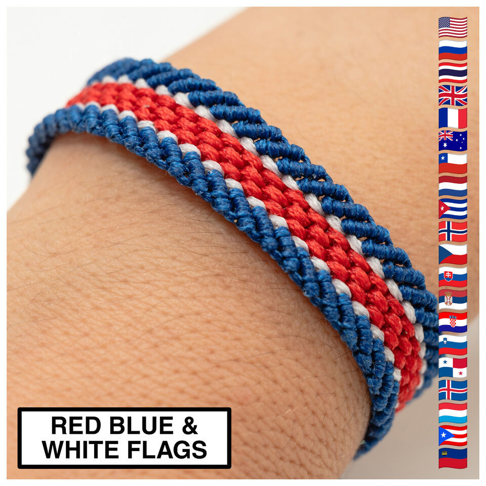 RED BLUE WHITE FLAG Bracelet, Friendship Bracelet, macrame Men's bracelet