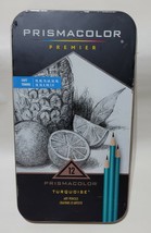 Prismacolor Premier Turquoise Art Pencils 12 Tin Box Drawing Set Soft Te... - $9.10