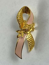 Vintage Avon Womens Metal Enamel Breast Cancer Awareness Ribbon Brooch Pin - $9.50