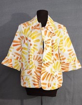 Chico&#39;s Blazer Jacket Women&#39;s Sz 2 L Colorful 3/4 Sleeve Collared Cotton... - $22.95