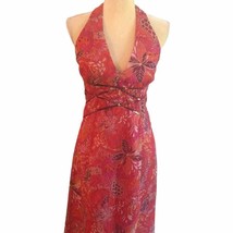 Jessica McClintock Gunne Sax Vintage 80&#39;s Red Paisley Floral V Neck Maxi... - £51.48 GBP