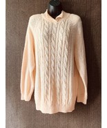 Miranda Pullover Sweater Large Womens Peach Knit Collared Pearls Top But... - $28.34 CAD