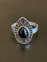 Vintage Black Onyx Stone Silver Plated Woman Ring Size 6.5 - $11.88