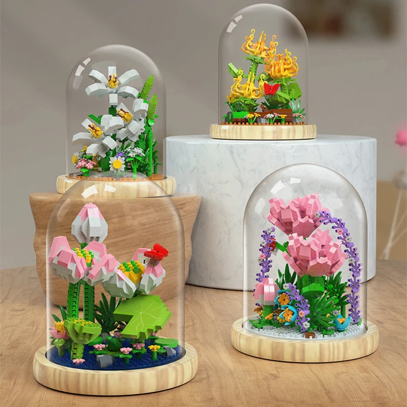 DIY Flower Rose Building Blocks Chrysanthemum Potted Bouquet Home Decoration 3D - £19.75 GBP
