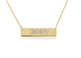 Name Bar Necklace With Cz: Sterling Silver, 24K Gold, Rose Gold - £231.80 GBP