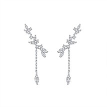 Cluster CZ Flowers Tassels Chain Drop Marquise 925 Silver Climbing Earrings - £42.30 GBP