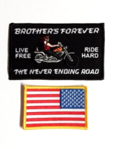 Brothers Forever Motorcycle USA Flag Embroidered Bikers Patch Lot (Qty 2) NEW - £10.10 GBP