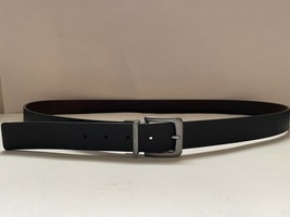 Reversible Black Brown Leather Dress Belt Brushed Nickel Pewter Buckle M... - £19.63 GBP