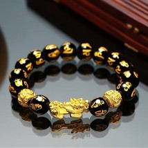 Feng Shui Good Luck Red Color Bracelet Men Women Unisex Gold Color Black Pixiu W - £10.10 GBP