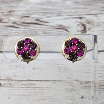 Vintage Clip On Earrings Pink/Purple Gems Small 5/8&quot; - £10.93 GBP