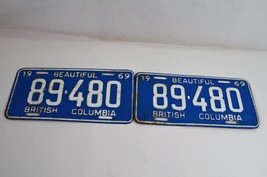 BC British Columbia License Plate Matching Pair 1968 Blue White 89-480 5 Digit - £20.42 GBP