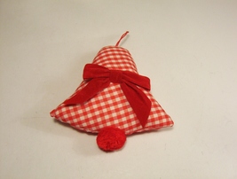 Christmas Ornament Bell Fabric Stuffed Red White Checkered - £3.19 GBP