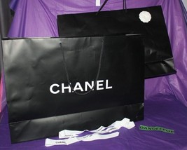 2 Large Chanel Empty Gift Bags With Ribbon Black 25 x 17 Photography Luxury - £39.46 GBP
