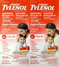 Infants&#39; Tylenol Pain+Fever Cherry Flavor Dye Free (2 Fl Oz x 2) EXP 10/... - $404.58 MXN
