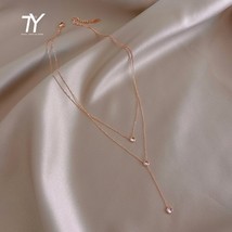 Simple Double Layer Titanium Steel Rose Gold Colour Necklace For Woman Korean Fa - £12.36 GBP
