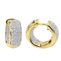 14K YELLOW Gold Plated SMALL INSIDE OUT 1CT SIMULATED DIAMOND Mens HOOP ... - £147.08 GBP