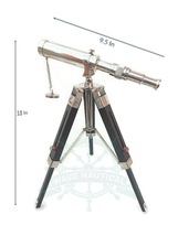 WAVE NAUTICAL-Brass Telescope with Wooden Tripod Stand Maritime Nautical Chrome  - £35.13 GBP