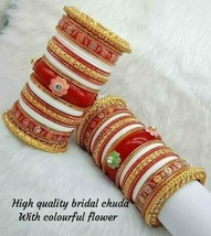 Rajwadi Dulhan Set Wedding Kundan Chura Bridal Bangle White Red Acrylic Plastic - £172.64 GBP