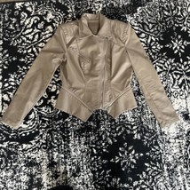 Blank NYC Suede Leather Moto Jacket Small Zipper Utility Spring Taupe - £30.50 GBP
