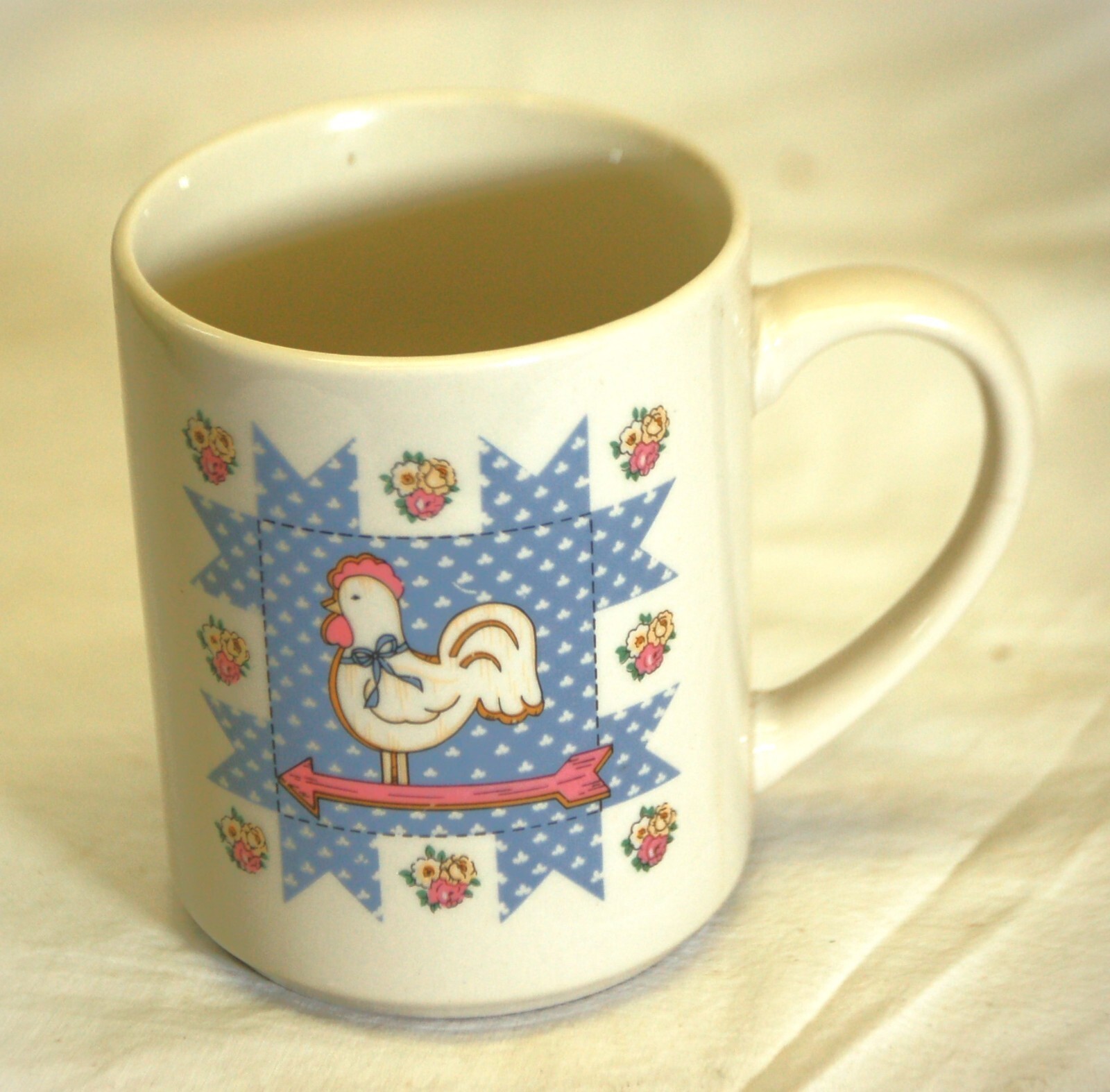 Rooster Mug Cup on Quilt Scene - $12.86