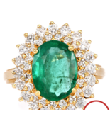 AIGL Diamond 3.50cttw Oval Emerald 14K Gold Halo Cocktail Ring 6.2 gr  - $5,611.55