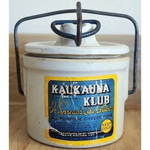Vintage 3.5&quot; Stoneware Crock &amp; Lid Kaukauna Klub South Dairy Wisconsin w... - $13.44