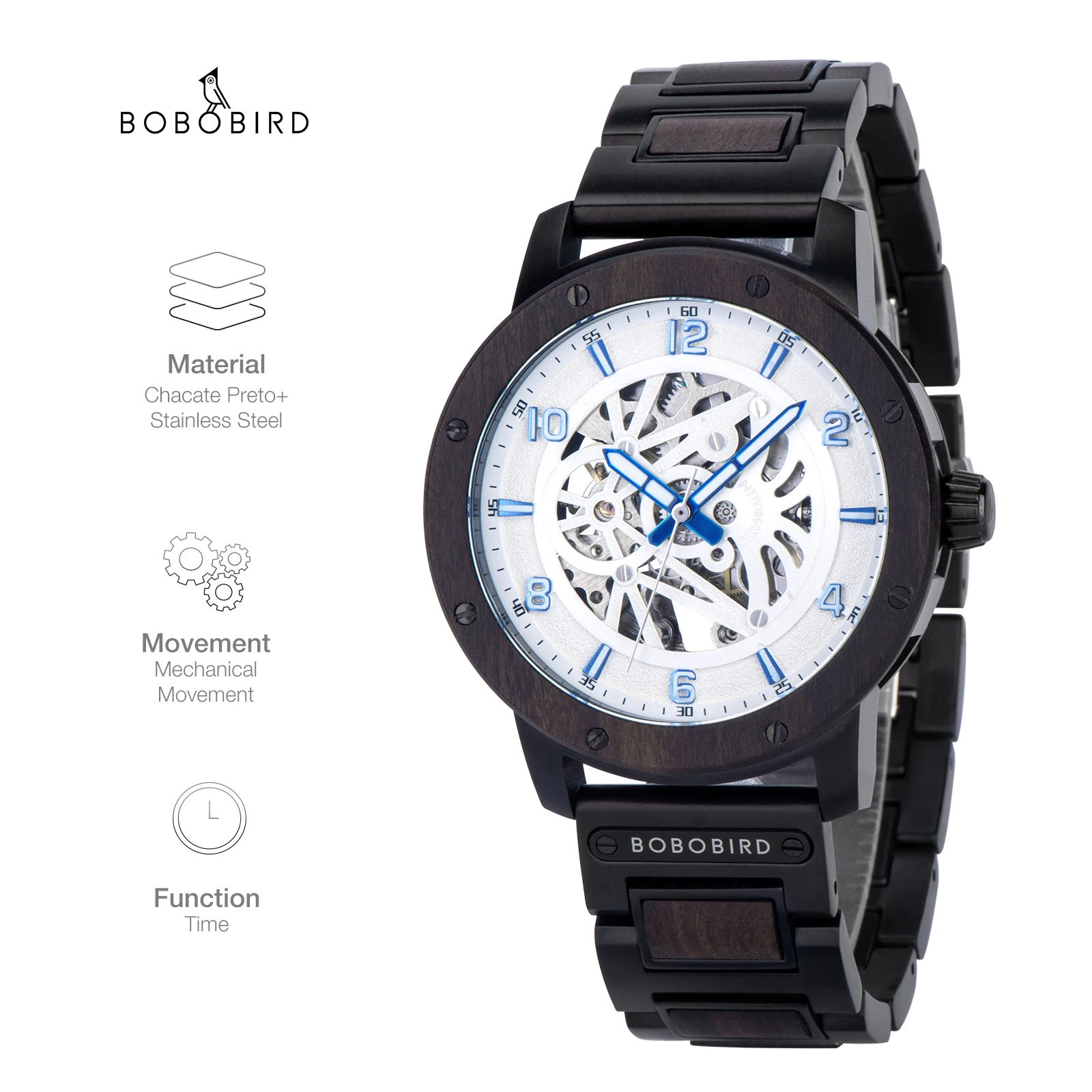 BOBO BIRD New Mechanical Watch Men Automatic Skeleton Wristwatch Top Fashion  en - £207.50 GBP