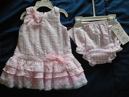 DRESS Infant 2 pc RARE EDITIONS Pink White Seersucker 9M NWT - £23.94 GBP