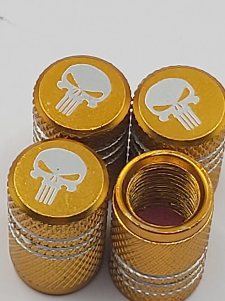 Set of  4 Gold Punisher Tire Valve Stem Caps For Car, Standard Fitting - $7.24