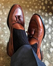 NEW Handmade Men&#39;s brown leather loafer, brown tassel loafers, men&#39;s loafer - £115.80 GBP