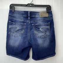 Silver Suki Mid Shorts Sz 27 (28&quot;Waist) Stretch Denim Jean Dark Wash Distress - £16.90 GBP