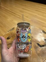 Medical-Themed Glass Tumbler with Straw and Lid and straw - $14.85