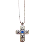 Byzantine Christian Crucifix Zirconia Engraved Patina Medallion Jewelry ... - £10.46 GBP