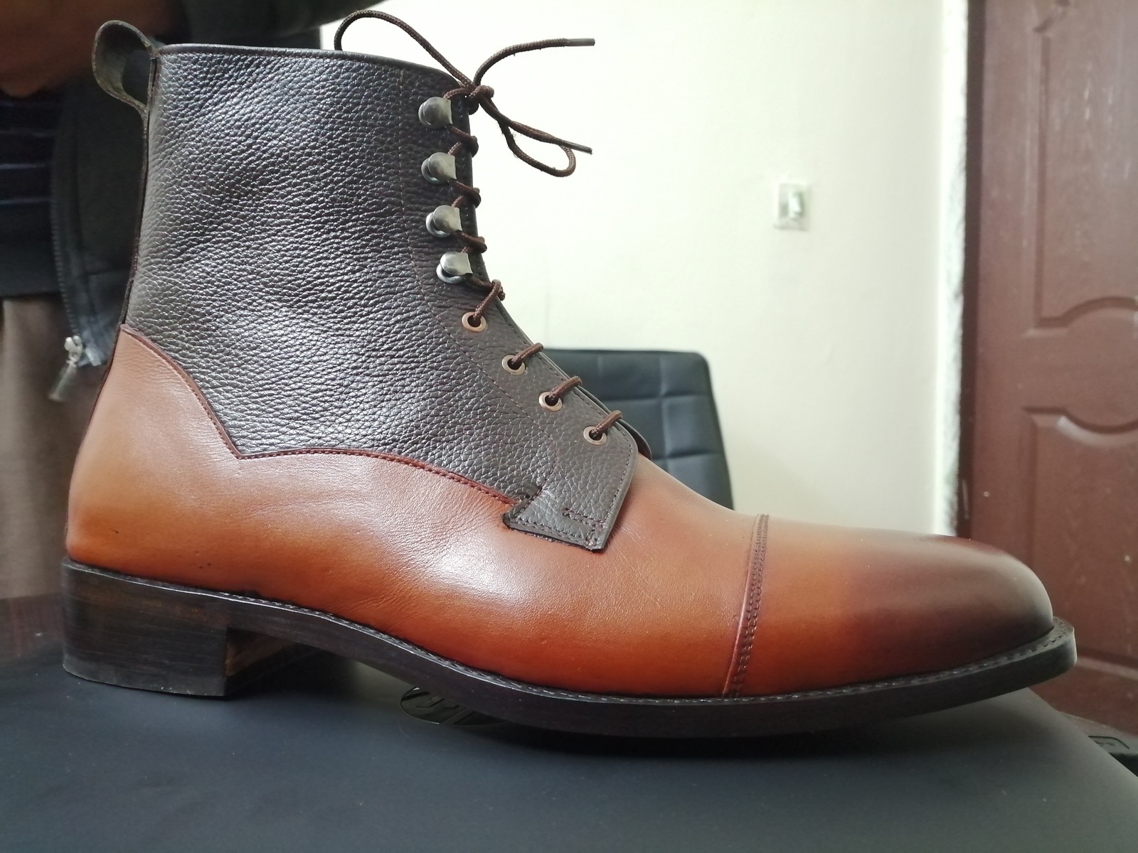 NEW Handmade Men's Black Brown Ankle High Lace Up boot, Men's Cap Toe Leather bo