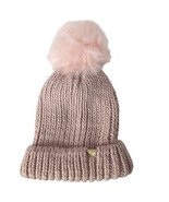 David &amp; Young Pink Knit Beanie Hat Faux Fur Pom Pom Chunky Winter Cap - $35.30 CAD