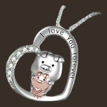 POPLYKE Pig Necklace 16” “love You”925 Sterling Silver Mother Daughter - £39.28 GBP