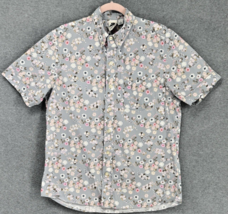 Men’s Floral Button Down Collar Shirt Large Short Sleeve Cotton Gray Pink - $23.75