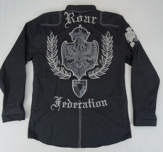 Roar Mens Button Front Shirt Size L Large Black Long Sleeve Federation Striped - £11.16 GBP
