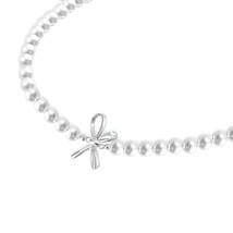 Silver Ribbon Knot Real Pearl Necklace - $29.90+