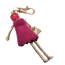 Purse Fob Charm Dangle Key Clasp Girl Pink Dress Satchel Gold Tone Flowe... - $14.84