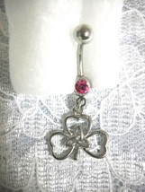 Steel Celtic Clover Tri Knot W Pink Cz Navel Belly Ring - £4.82 GBP