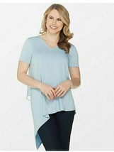 Lisa Rinna Collection V-Neck Top with Chiffon Back Detail, Chambray, Small - £8.99 GBP