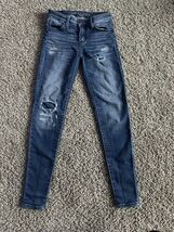 American Eagle  super stretch jeggings size 0 distressed Skinny Leg Medi... - $294.62 MXN
