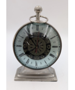 Railway Regulator Desk Mantle Magnified Clock w/Tinted Glass Face Works ... - £16.77 GBP